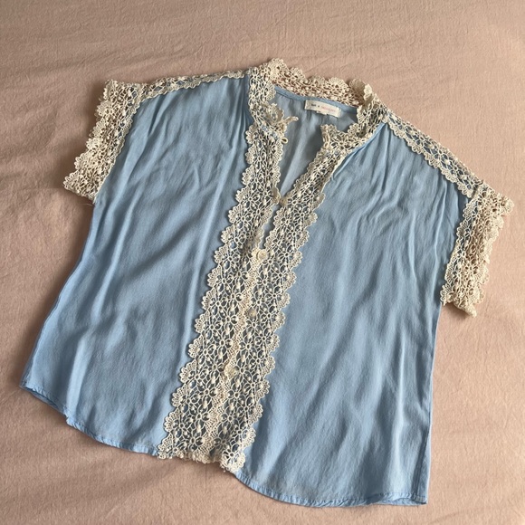 Hot And Delicious Tops - Powder Blue Lacy Top
